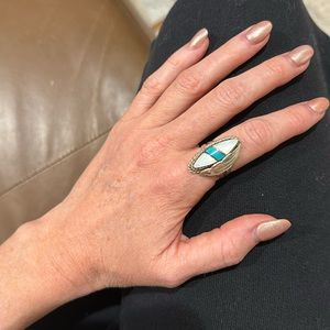 Vintage silver ring with opal and turquoise stones